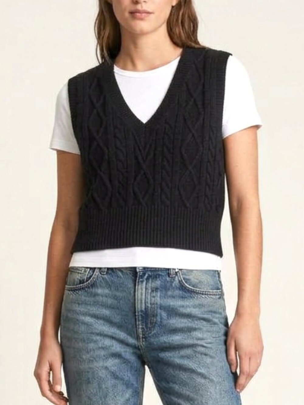 Chunky black cable knit vest